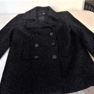 Double-Breasted Black Wool Blend Pea Coat